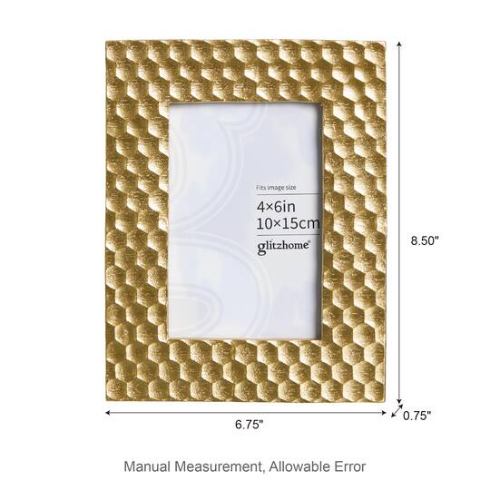 Glitzhome® 3 Pack 4" x 6" Gold Honeycomb Resin Tabletop Picture Frames
